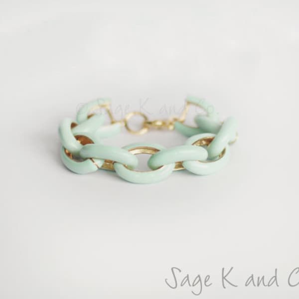 Mint Enamel Link  Bracelet - Chunky Statement Bracelet -