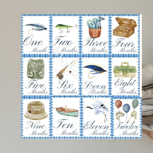 Cartes d'étape de la première année pour bébé, thème pêche à imprimer