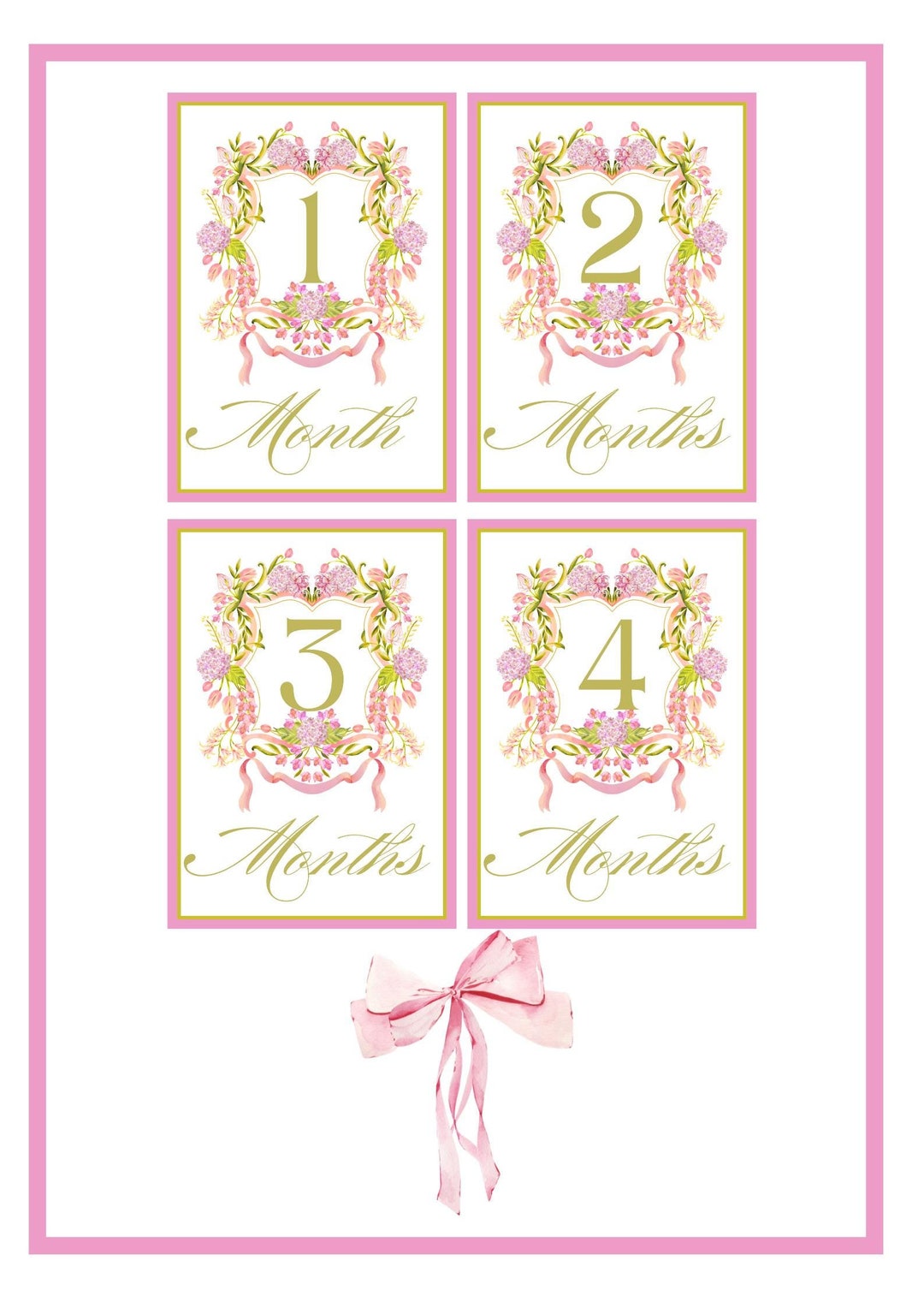 Baby Girl Milestone Cards, Watercolor Pink Floral Crest, Girl Monthly ...