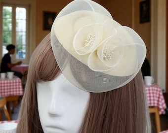 LJRPUPY Tea Party Fascinator Hoed voor Vrouwen Haar Clip Hoed Kerk Party Hoofddeksel Hoed Bruiloft Prom Fascinator Hoed, Grijs, 7.25
