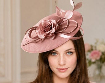 Chapeau bibi à grandes fleurs, idéal pour les mariages, les courses hippiques, Ascot et le Kentucky, avec bandeau et pince.