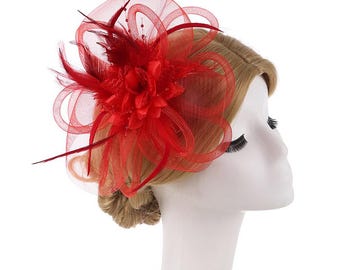 Tocado de red con flores y plumas para bodas, fiestas de té y Derby de Kentucky
