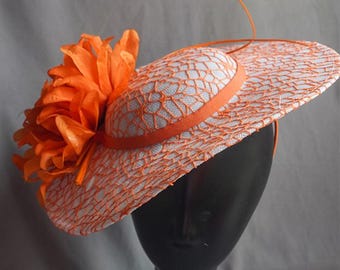 Women's Flower Fascinator Tea Party Hat with Alligator Clip Church Kentucky Derby Hat Orange
