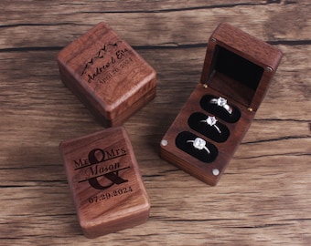 Personalized Walnut Wood Ring Box, Triple Slot, Engagement Ceremony