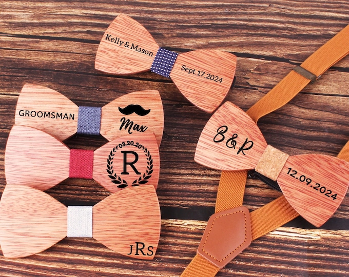 Personalized Wooden Bow Tie – Custom Monogram Groomsmen Gift