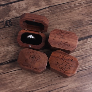 Personalized Walnut Wood Ring Box, Engraved Anniversary & Engagement Keepsake Box, Custom Wedding Ring Holder, Ring Bearer Box for Proposal