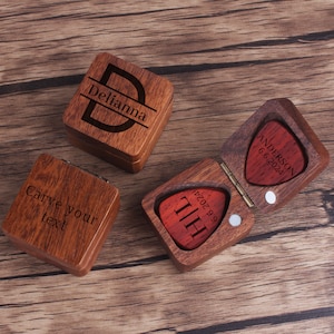 Personalized Wooden Guitar Pick Box Set -Custom Picks & Engraved Storage Case -Ideal Music Gift for Guitarists Musician -Guitar Pick Holder