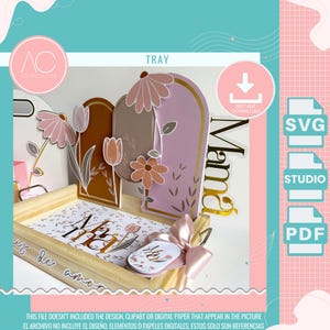 Modelo de bandeja para o Dia das Mães – arquivo digital SVG, caixa para impressão, presente personalizado faça você mesmo, clipart e papel digital incluídos