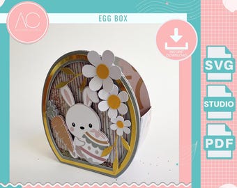 Easter Egg Box Template, Bunny Rabbit Cut File (SVG, STUDIO, PDF)