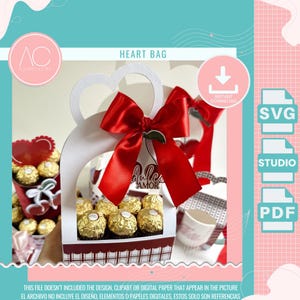 Heart Bag digital template, treat box, Handle Package Heart Bag, cut files for Silhouette and Cricut, Papeleria creativa template, candy box