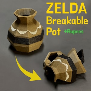 Zelda Pot Breakable Low-Poly Magnetic with Rupees 3D Designed & FDM Printed