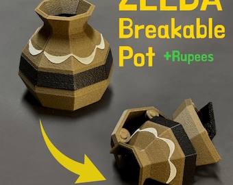 Zelda Pot Breakable Low-Poly Magnetic with Rupees 3D Designed & FDM Printed