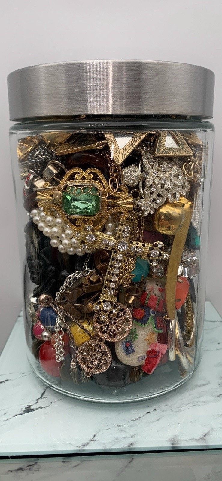 Vintage Mystery Mixed Jewelry Jar All Wearable Several  display picture 2