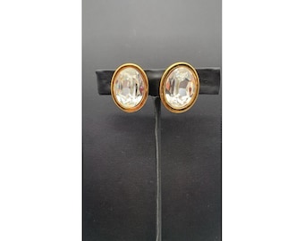 Pendientes vintage Napier de tono dorado y cristal transparente facetado con cierre de clip/rosca