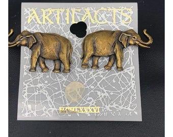 Orecchini a lobo vintage JJ Jonette Jewelry in ottone a forma di elefante