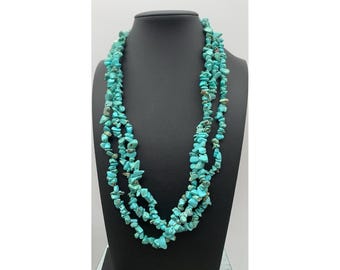 Ręcznie robiony naszyjnik z 3 turkusowymi wiórkami w stylu południowo-zachodnim, 20-22"