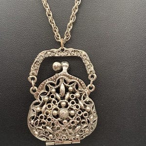 Vintage Art Arthur Pepper Purse Silver Tone Purse Opens Locket Pendant Necklace