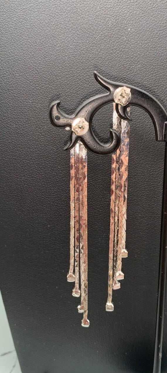 Silver Tone Simple Elegance Herringbone Dangle Ea… - image 3