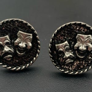 Vintage Theatre Comedy Tragedy Masks Cufflinks Theater Drama Mask Silver Tone