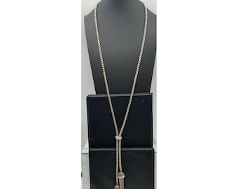 Vintage Ann Taylor Thick Silver Tone Lariat Style Necklace With Rhinestones