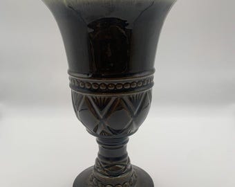 Vintage Mid-Century Hull Pottery 10" drip glaze pedestal vase F30 green