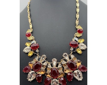 Vintage Lydell NYC Colorful Crystal Bib Necklace 18" Gold Tone Statement