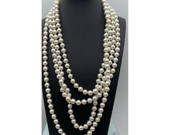 Collar vintage de 90 pulgadas de una sola hebra con perlas de imitación de cristal, estilo flapper, largo ópera.