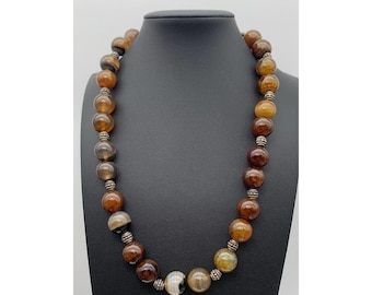 Vintage Multicolor Agate Stone Necklace Chunky Beaded Silver Tone Clasp 20"
