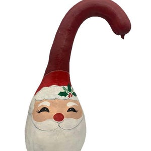Vintage Hand Painted Red Christmas Santa Gourd Santa Signed 16” Tall