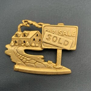 Vintage AJC Gold Tone For Sale/Sold House Realtor Brooch Pin Signed