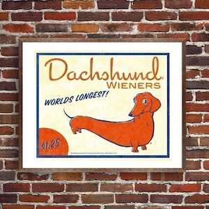 Dachshund Vintage Hot Dog Label Art, Dachshund gift, dachshund wall decor art print