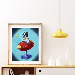 Boston Terrier gift, Boston Terrier in Space Print from Oil Painting, Boston terrier wall art home decor, art print image 1