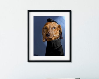 Dachshund gift, Dachshund Cool Cat Art Print, Dachshund art, Dachshund wall decor, beatnik art, cool dog art