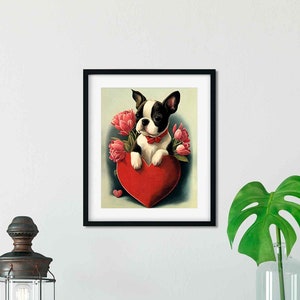 Boston Terrier Hearts gift, boston terrier valentine dog art print, love print wall decor boston terrier art