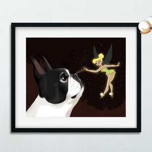 Boston Terrier gift, Boston Terrier and a Fairy- Boston Terrier Dog Art, boston terrier wall decor dog art print