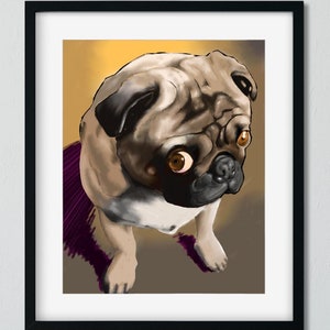 Pug gift, Pug art, pug print, pug wall decor, Cute Pug Dog Art Print