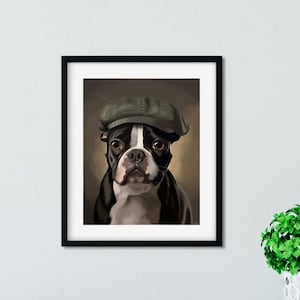 Boston Terrier gift, The newsboy flat cap Hat - Boston Terrier Art, Print by Brian Rubenacker, boston terrier wall print, boston terrier art