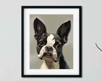 Regalo de Boston Terrier, impresión de arte de perro de los estados de boston terrier, impresión de decoración de pared arte de boston terrier, decoración de pared, arte de boston terrier, mapa de EE. UU.