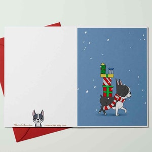 Boston terrier card, christmas cards, holiday greetings, boston terrier greeting cards, dog christmas card, boston terrier gift, card sets