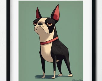 Boston terrier gift design, Boston Terrier cute, Boston Terrier lovers, boston terrier art print, colorful wall decor, cranky boston terrier