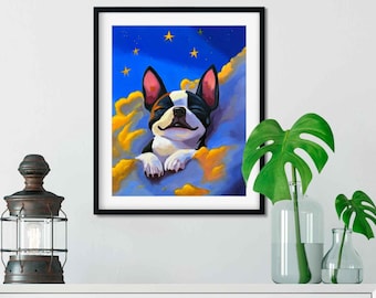 Boston Terrier, Oil Painting on linen Panel,Hand Painted Dog Art, boston terrier original art,boston terrier gift, framed oil painting