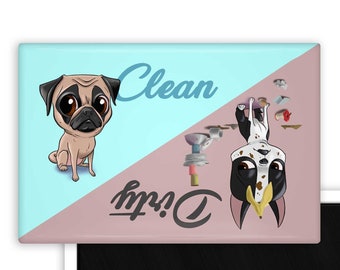 Boston terrier cute dog art magnet, Boston terrier gift, boston terrier dirty clean magnet, boston terrier kitchen magnet dog art pug