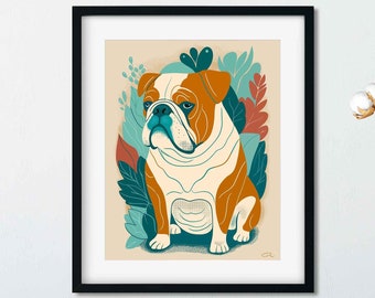 English Bulldog gift, english Bulldog Art Print, bulldog wall art print, old english art, dog art print, bullie folk art style