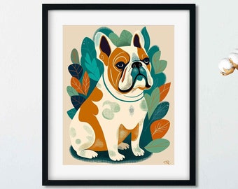 French Bulldog gift, French Bulldog Art Print, french bulldog wall art print, frenchie art, dog art print, frenchie folk art style