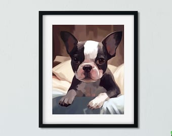 Boston Terrier painterly art Print, Boston Terrier gift, Boston Terrier art, Boston Terrier decor, home decor, boston terrier bedroom