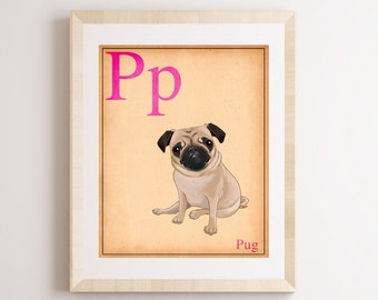 Pug gift, Pug art, pug print, pug wall decor, Cute Pug Dog Art Print,pug flash card, pug wall art print