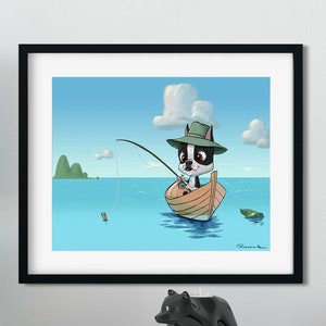 Boston terrier fishing gift art, Boston Terrier gifts, Boston Terrier lovers, boston terrier art print, wall decor, fishing art print