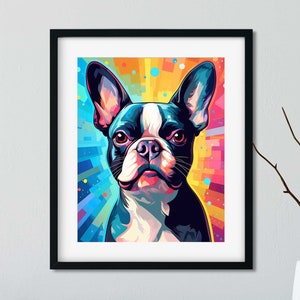 Boston Terrier Hearts gift, boston terrier valentine dog art print, love print wall decor boston terrier art, folk art, colorful dog art