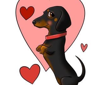 Dachshund Hearts gift, Dachshund valentine dog art print, love print wall decor Dachshund art