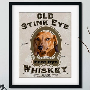 Dachshund gift, Dachshund Cool Art Print, Dachshund art, Dachshund wall decor, whiskey art, cool dog art, old stink eye label art image 1